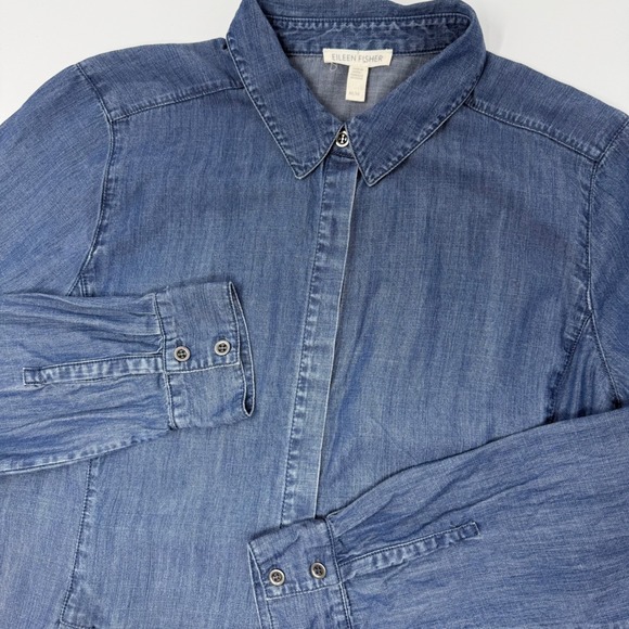 Eileen Fisher Dresses & Skirts - Eileen Fisher Chambray Denim Shirt Dress Tencel Cotton Blue Women's Medium